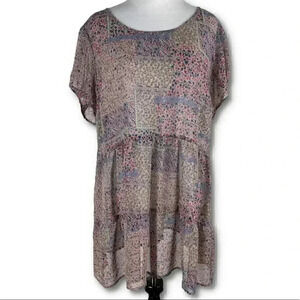 Label be womens ditsy top size 46 14 Multicolored floral sheer patchwork tunic